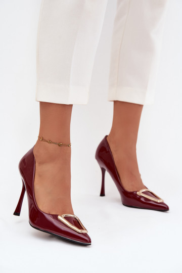 Patent leather heels with gold detail Bordeaux Paivelle 2