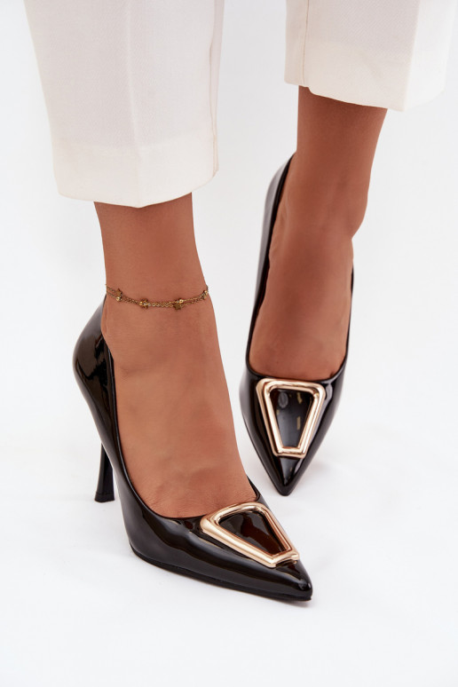 Patent leather heels with gold detail black Paivelle Patent leather heels with gold detail black Paivelle
