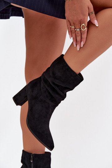 Women's Ankle Boots with Ruching Heeled Warm Black Amelise