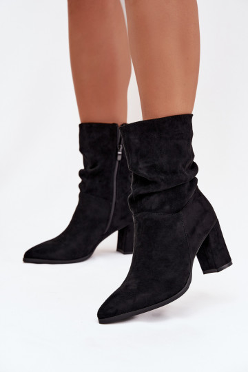 Women's Ankle Boots with Ruching Heeled Warm Black Amelise 2