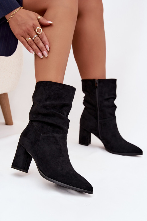 Women's Ankle Boots with Ruching Heeled Warm Black Amelise Women's Ankle Boots with Ruching Heeled Warm Black Amelise