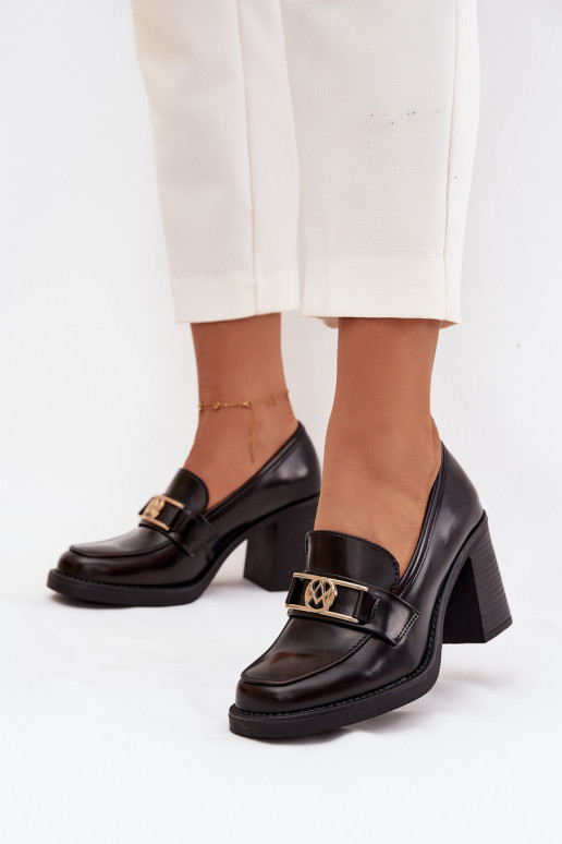 Women's Low Shoes with Heel with Gold Detail Chocolate Privelle Women's Low Shoes with Heel with Gold Detail Chocolate Privelle