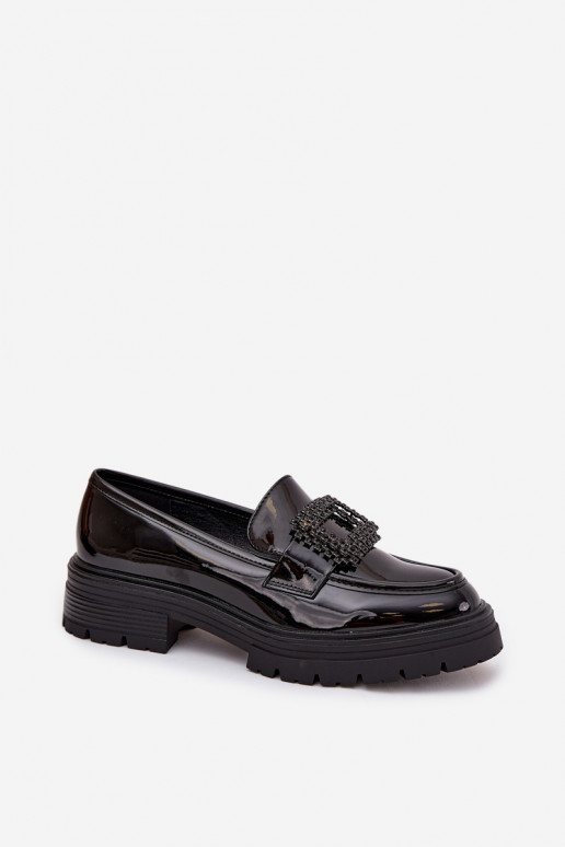 Patent Leather Women's Loafers Moccasins With Decorative Clasp Black Luvianne Patent Leather Women's Loafers Moccasins With Decorative Clasp Black Luvianne