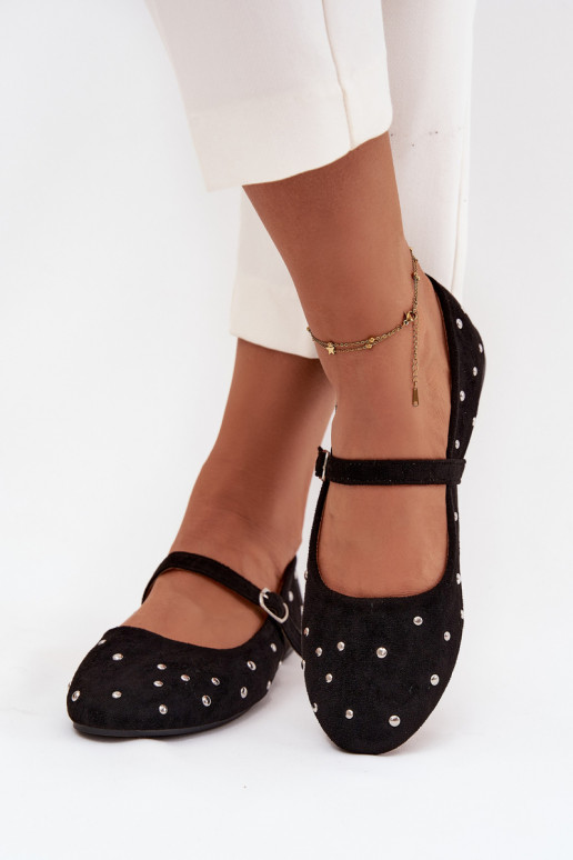 Embellished Women's Ballerinas with Strap Black Olivisse Embellished Women's Ballerinas with Strap Black Olivisse