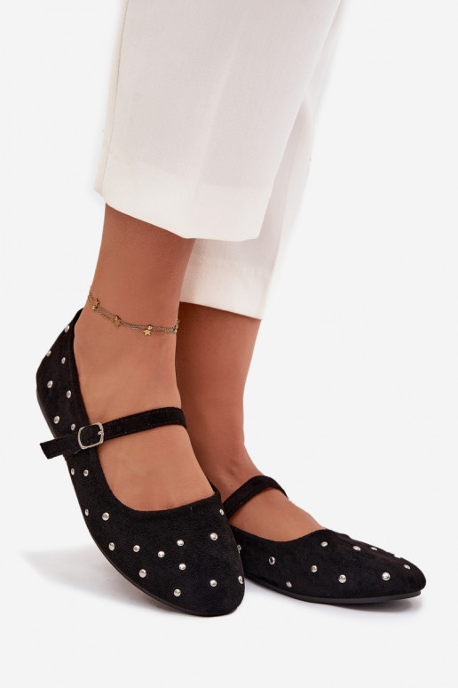 Embellished Women's Ballerinas with Strap Black Olivisse Embellished Women's Ballerinas with Strap Black Olivisse