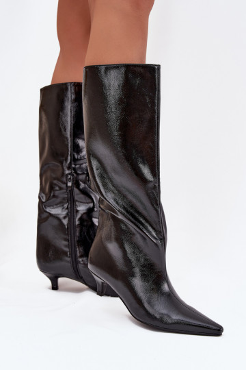 Patent leather women's boots with low heel black Mireva 2