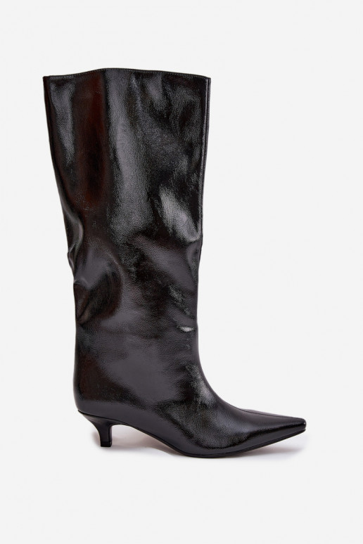 Patent leather women's boots with low heel black Mireva