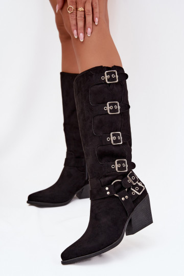 Cowboy Boots with Block Heel with Buckles Black Fivelle 2