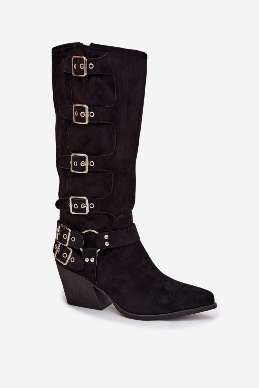 Cowboy Boots with Block Heel with Buckles Black Fivelle Cowboy Boots with Block Heel with Buckles Black Fivelle