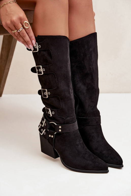 Cowboy Boots with Block Heel with Buckles Black Fivelle Cowboy Boots with Block Heel with Buckles Black Fivelle