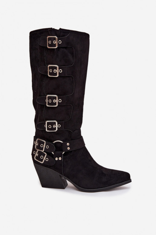 Cowboy Boots with Block Heel with Buckles Black Fivelle Cowboy Boots with Block Heel with Buckles Black Fivelle
