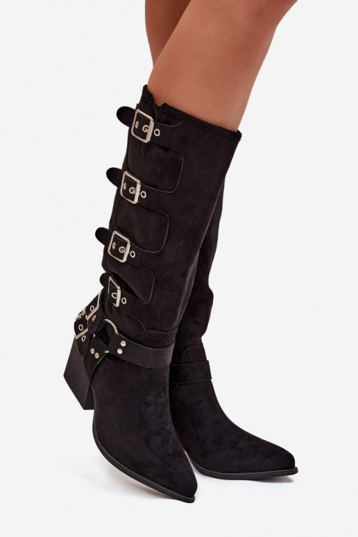 Cowboy Boots with Block Heel with Buckles Black Fivelle Cowboy Boots with Block Heel with Buckles Black Fivelle