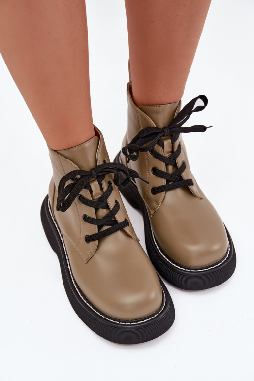 Insulated Women's Boots On Platform Lace Up Green Harmine Insulated Women's Boots On Platform Lace Up Green Harmine