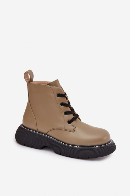 Insulated Women's Boots On Platform Lace Up Green Harmine Insulated Women's Boots On Platform Lace Up Green Harmine