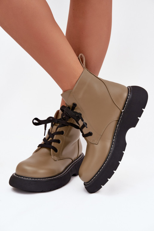 Insulated Women's Boots On Platform Lace Up Green Harmine Insulated Women's Boots On Platform Lace Up Green Harmine