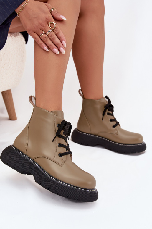 Insulated Women's Boots On Platform Lace Up Green Harmine Insulated Women's Boots On Platform Lace Up Green Harmine