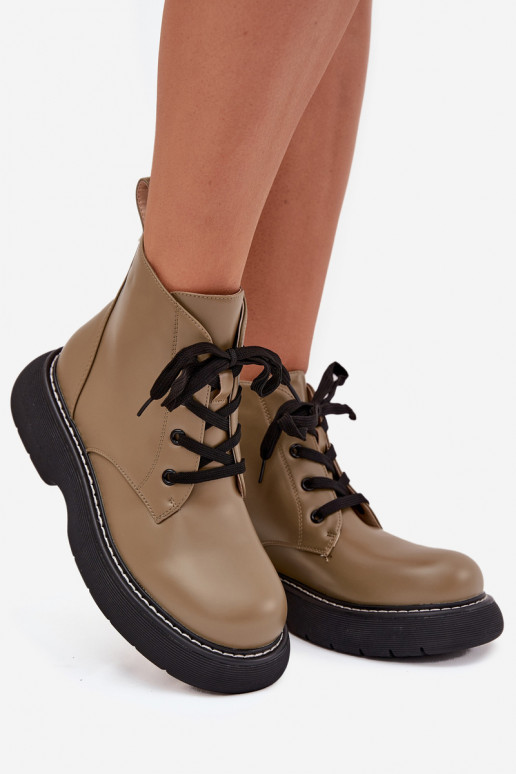 Insulated Women's Boots On Platform Lace Up Green Harmine Insulated Women's Boots On Platform Lace Up Green Harmine