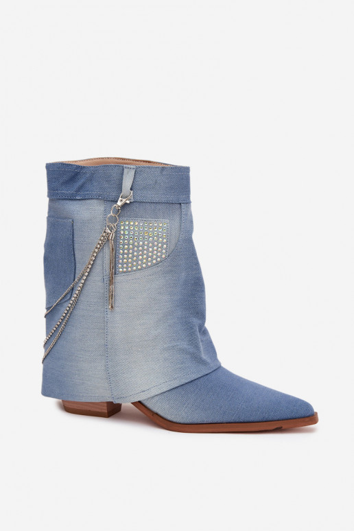 Women's block heel ankle boots with chain denim Ilyana Women's block heel ankle boots with chain denim Ilyana