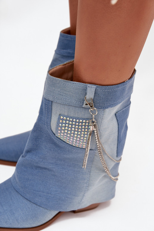 Women's block heel ankle boots with chain denim Ilyana Women's block heel ankle boots with chain denim Ilyana