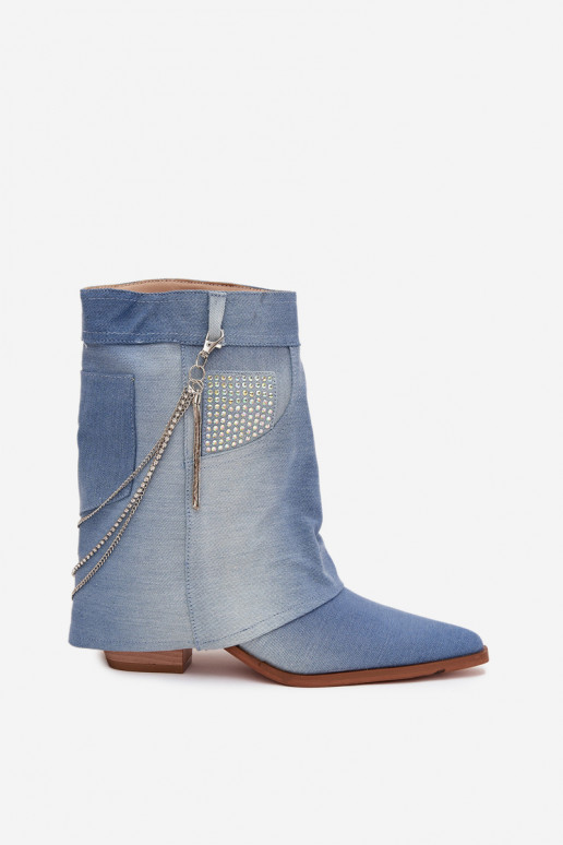 Women's block heel ankle boots with chain denim Ilyana Women's block heel ankle boots with chain denim Ilyana