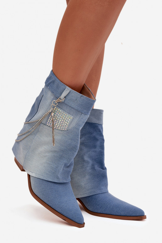 Women's block heel ankle boots with chain denim Ilyana Women's block heel ankle boots with chain denim Ilyana