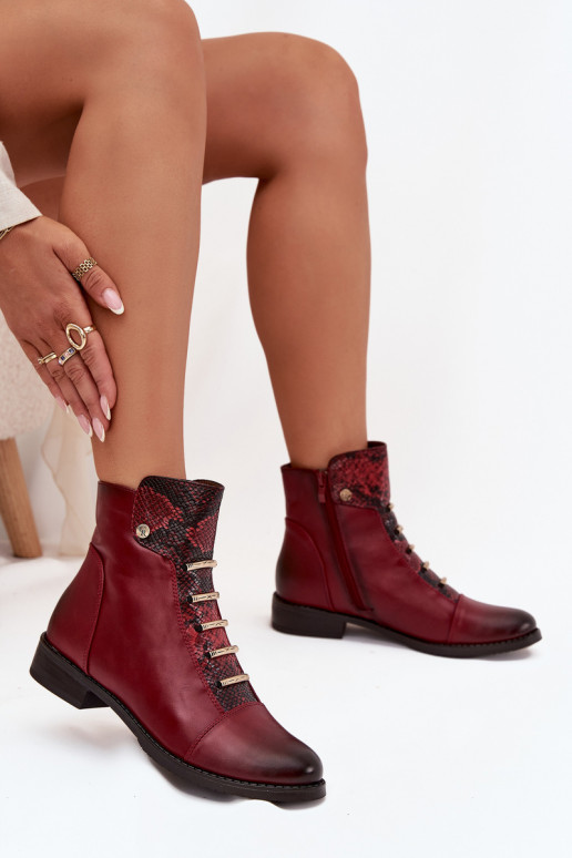 Insulated Women's Ankle Boots Low Heel Animal Pattern Bordeaux Labise Insulated Women's Ankle Boots Low Heel Animal Pattern Bordeaux Labise