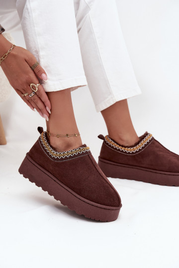 Low Women's Snow Boots with Embroidery on Platform Chocolate Taliah