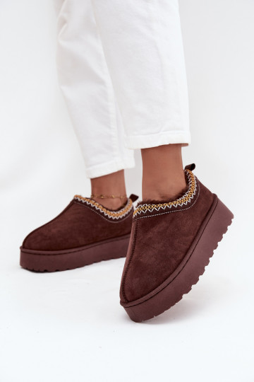 Low Women's Snow Boots with Embroidery on Platform Chocolate Taliah 2