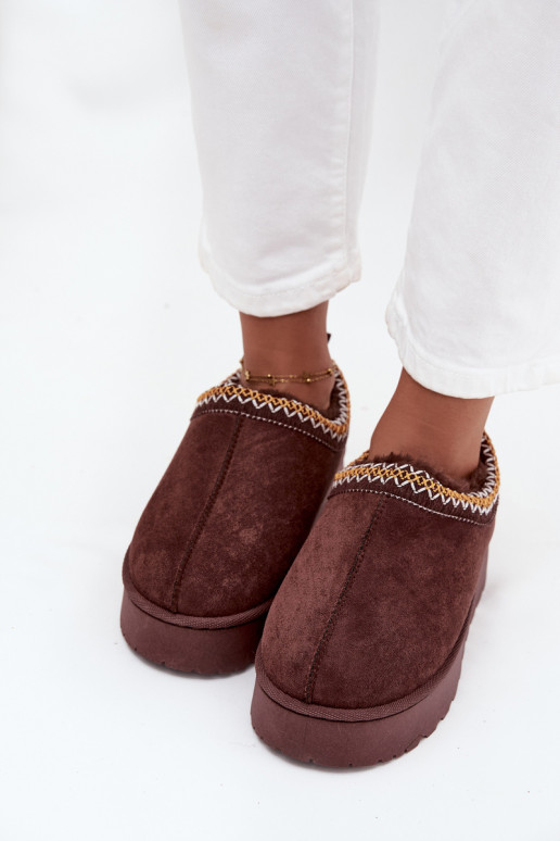 Low Women's Snow Boots with Embroidery on Platform Chocolate Taliah