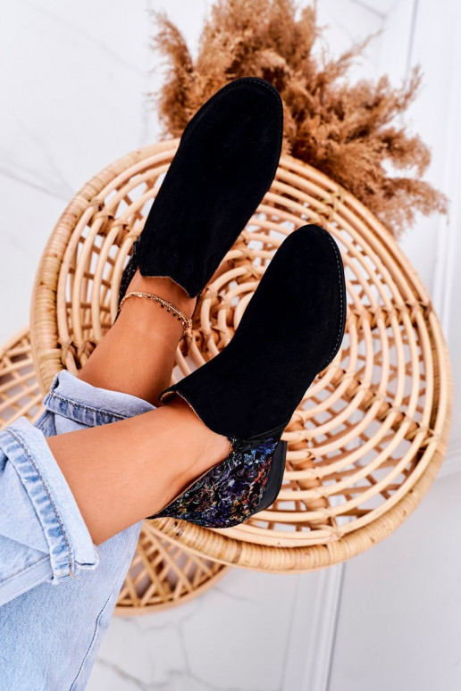 Women's Leather Boots Maciejka Black With Flowers 04091-57