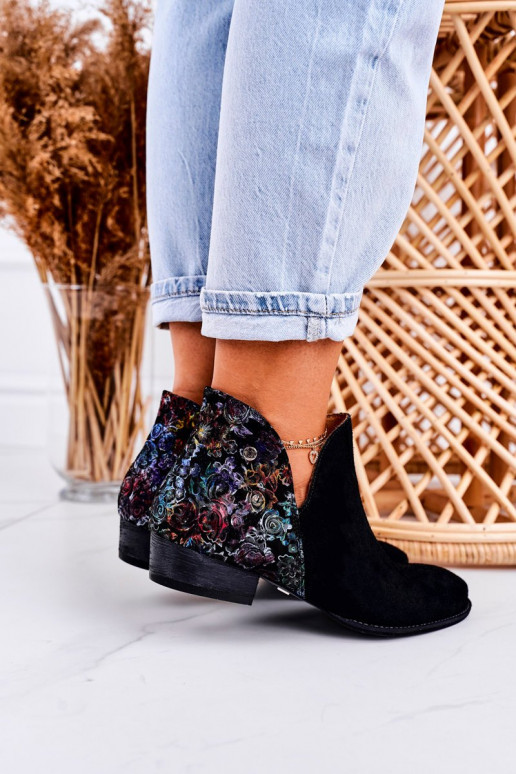 Women's Leather Boots Maciejka Black With Flowers 04091-57