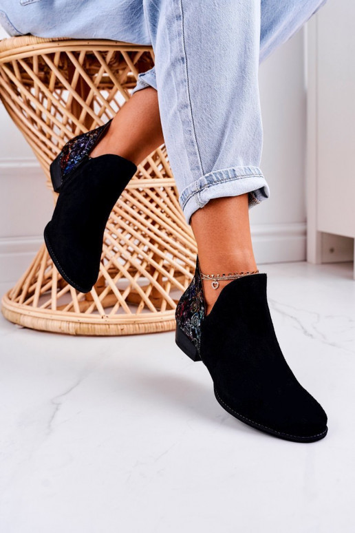 Women's Leather Boots Maciejka Black With Flowers 04091-57