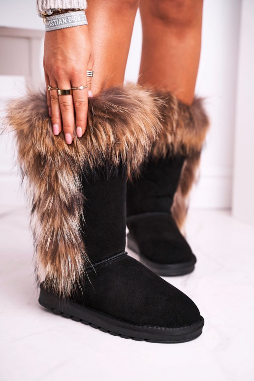 Women's Snow Boots With Fur Leather Suede Black Balvin Women's Snow Boots With Fur Leather Suede Black Balvin