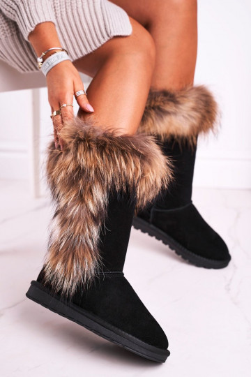 Women's Snow Boots With Fur Leather Suede Black Balvin 2
