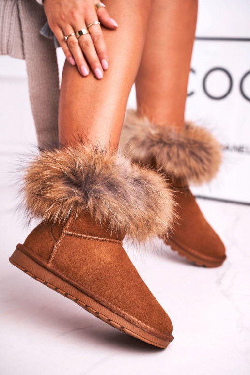 Women's Leather Snow Boots With Eko Fur Camel Alexa Women's Leather Snow Boots With Eko Fur Camel Alexa