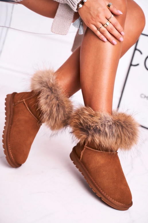 Women's Leather Snow Boots With Eko Fur Camel Alexa Women's Leather Snow Boots With Eko Fur Camel Alexa