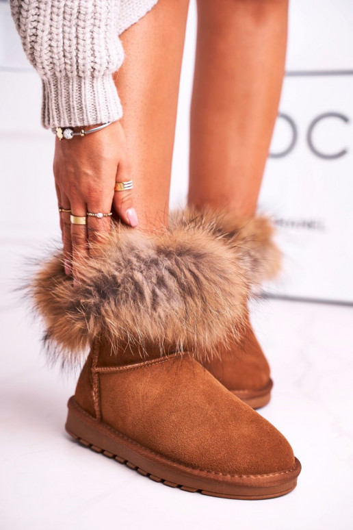 Women's Leather Snow Boots With Eko Fur Camel Alexa Women's Leather Snow Boots With Eko Fur Camel Alexa