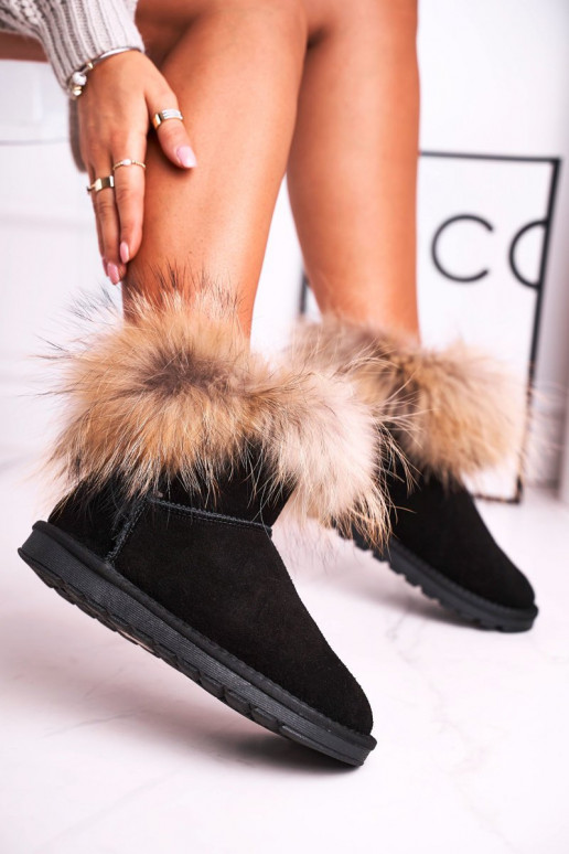 Women's Leather Snow Boots With Eko Fur Black Alexa Women's Leather Snow Boots With Eko Fur Black Alexa