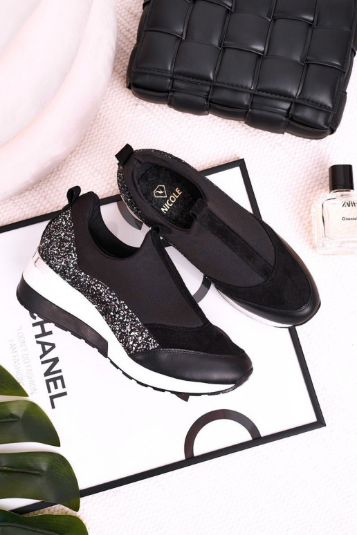 Women s Leather Wedge Sneakers Black Silver Frances Women s Leather Wedge Sneakers Black Silver Frances