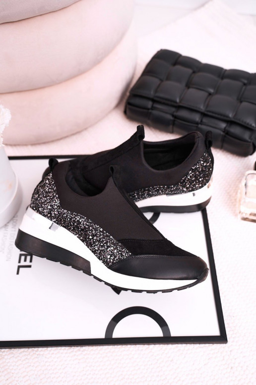 Women s Leather Wedge Sneakers Black Silver Frances Women s Leather Wedge Sneakers Black Silver Frances