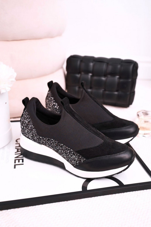 Women s Leather Wedge Sneakers Black Silver Frances Women s Leather Wedge Sneakers Black Silver Frances