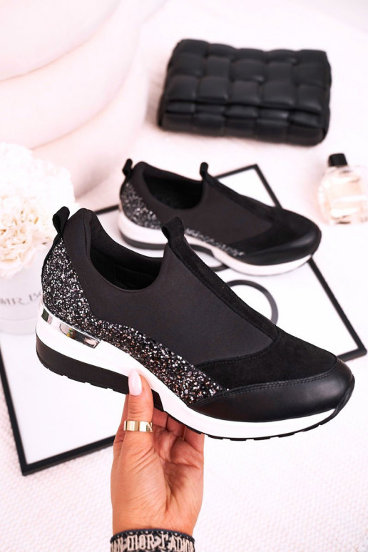 Women s Leather Wedge Sneakers Black Silver Frances Women s Leather Wedge Sneakers Black Silver Frances