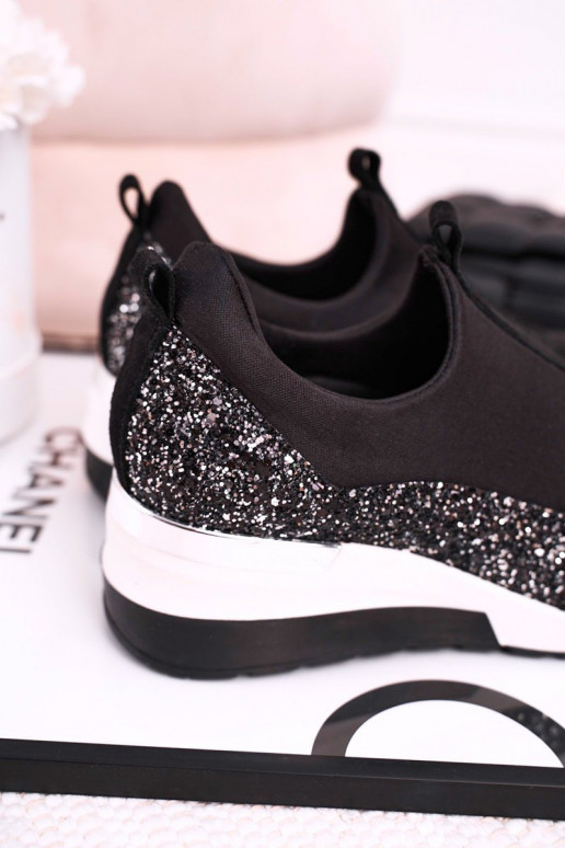 Women s Leather Wedge Sneakers Black Silver Frances Women s Leather Wedge Sneakers Black Silver Frances