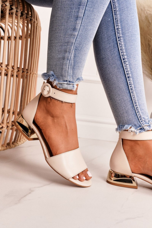 Leather Sandals On Golden Heel Laura Messi 2143 Beige Leather Sandals On Golden Heel Laura Messi 2143 Beige