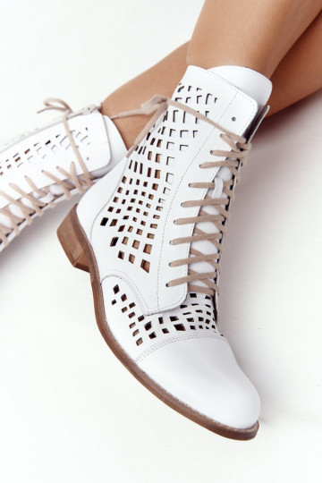 Openwork Leather Boots Nicole 2627 White 2