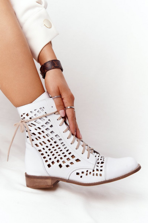 Openwork Leather Boots Nicole 2627 White Openwork Leather Boots Nicole 2627 White
