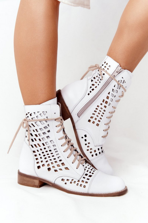 Openwork Leather Boots Nicole 2627 White Openwork Leather Boots Nicole 2627 White