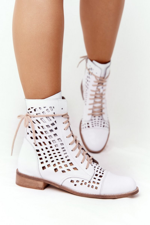 Openwork Leather Boots Nicole 2627 White Openwork Leather Boots Nicole 2627 White