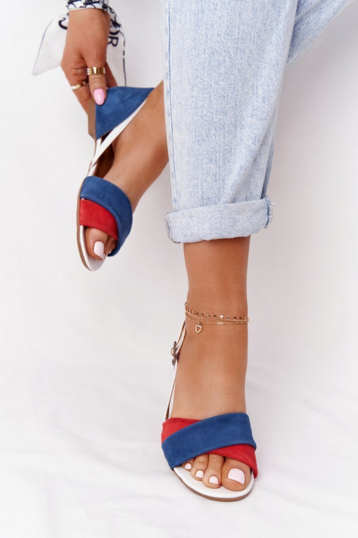 Skórzane Sandały Maciejka 04614-17 Granatowo-Czerwone