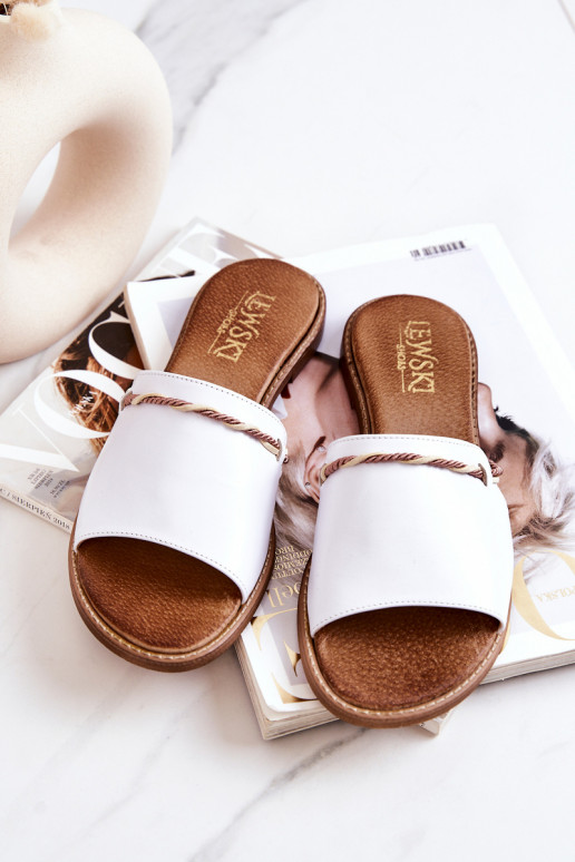 Leather Slippers Lewski Shoes 3047 White Leather Slippers Lewski Shoes 3047 White